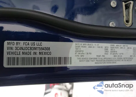 2021 Jeep Compass Limited 4X4 из США, поврежденный, VIN 3C4NJDCB3MT594308